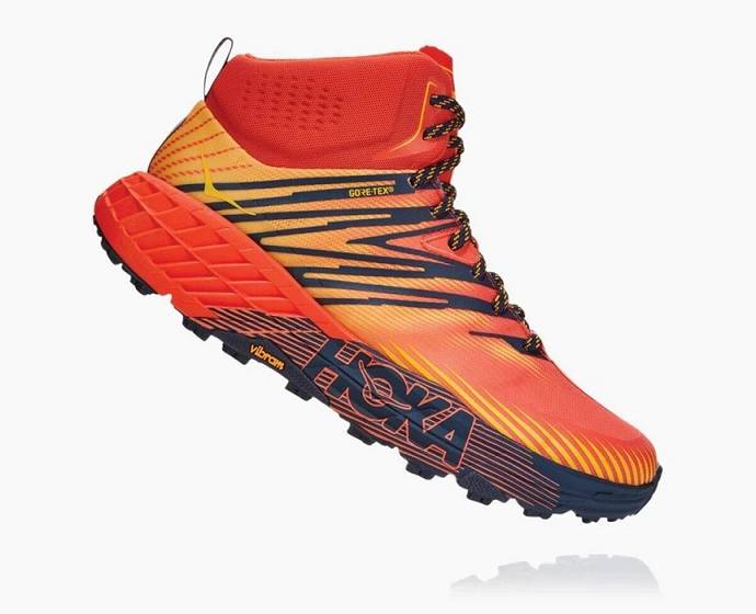 Pánské Trailové Běžecké Boty Hoka Speedgoat Mid GORE-TEX Červené Zlaté | CZ-3925067