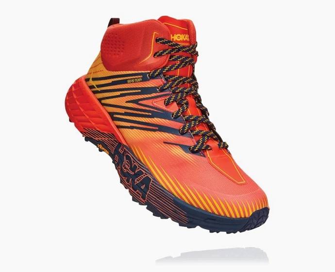 Pánské Trailové Běžecké Boty Hoka Speedgoat Mid GORE-TEX Červené Zlaté | CZ-3925067